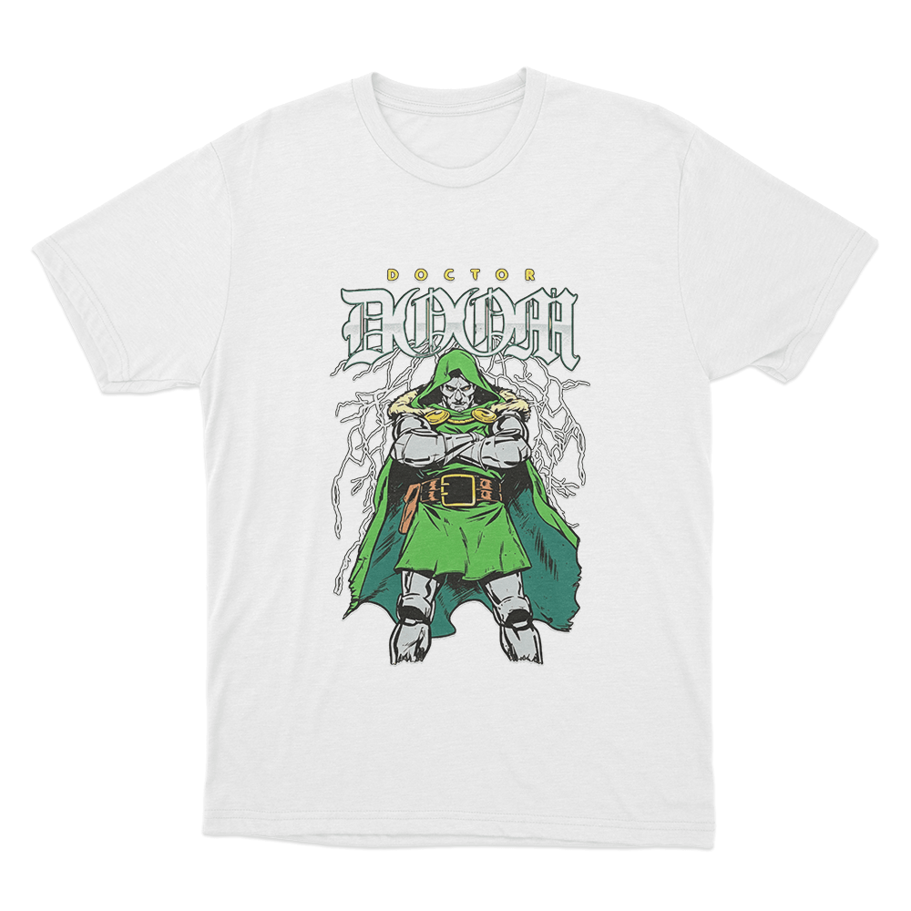 Doctor Doom Lightning Stance Unisex T Shirt White Doctor Doom Lightning Stance Unisex T Shirt White